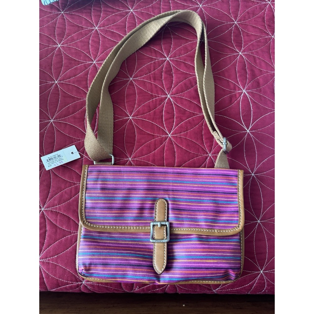 Fossil Keyper Multicolor Striped Coated Canvas Mini Crossbody Bag SL4139875 NWT